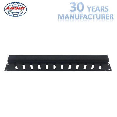 Black Horizontal Cable Management 1u Rack Mount 19 Inch With 12 Ports