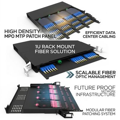 1U Rack Mount 144 Cores Fiber Optic Patch Panel MPO MTP LC