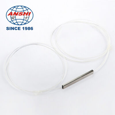 1x2 Mini Steel Tube PLC Splitter, 0.9mm G657A1 White Fiber, Customizable 0.75m-2m Pigtail FTTH Optical Splitter