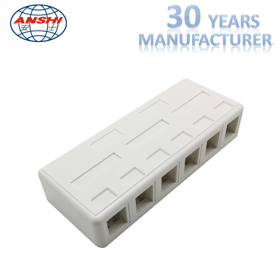 RJ45 CAT5E CAT6 UTP Keystone Jack Surface Mount Box 6 Port White Color