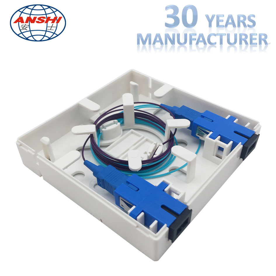 Termination Box Rj45 ANSHI 2 Ports Fiber Face Plate RJ45 And SC FTTH Termination Box ABS ...