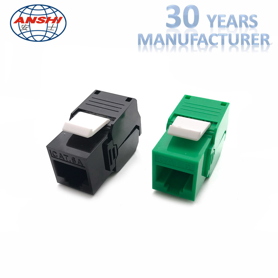 Green Color Rj45 Modular Jack Cat6A Keystone Jack UTP Unshielded 180 Degree