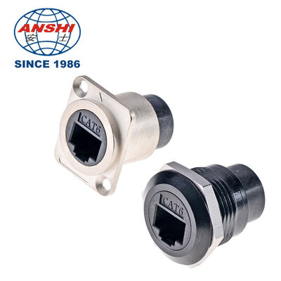 D-Series RJ45 Cat6 Female Connector, Panel Mount Circular Ethernet Network Extension Socket