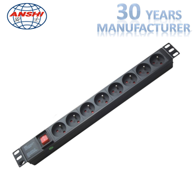 France Type Rack Mount Patch Panel PDU Sockets 8 Ways With Master Switch