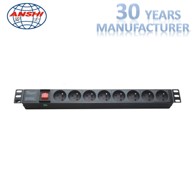 France Type Rack Mount Patch Panel PDU Sockets 8 Ways With Master Switch